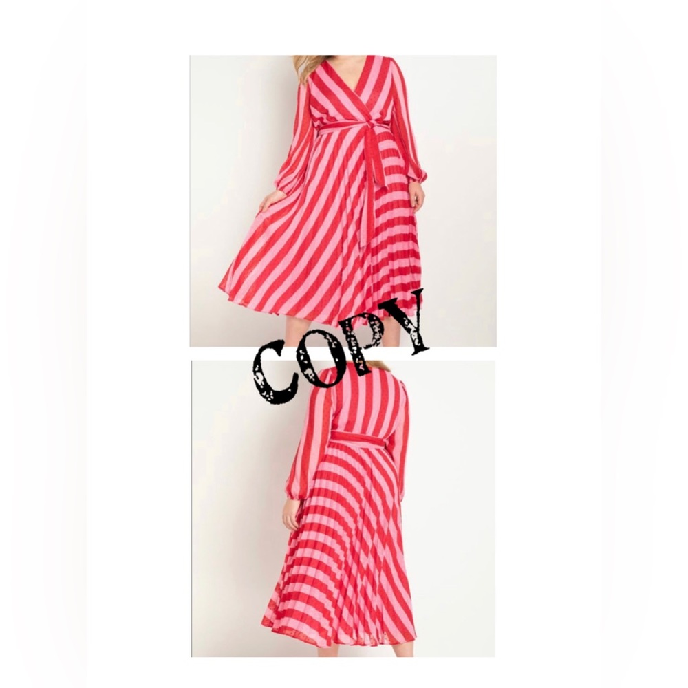 Beautiful ELOQUII Women Red and Pink Pleated Dress Elastic Waist Lined Size 20